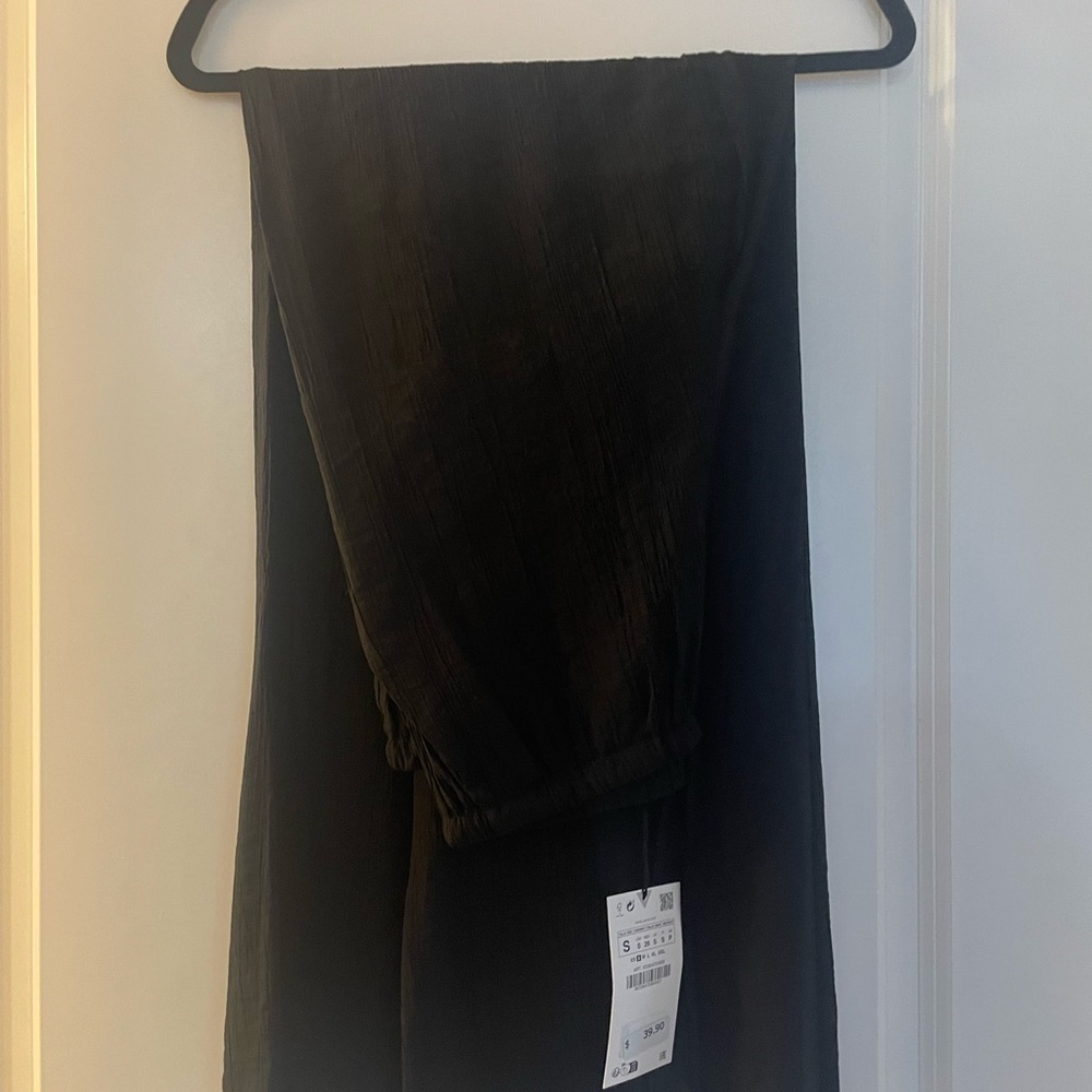 Zara Wide Leg Linen Black Pants